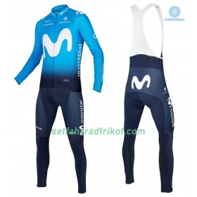 Radbekleidung Radtrikot Langarm + Lang Trägerhose 2018 Movistar Team Winter Thermal Fleece N001